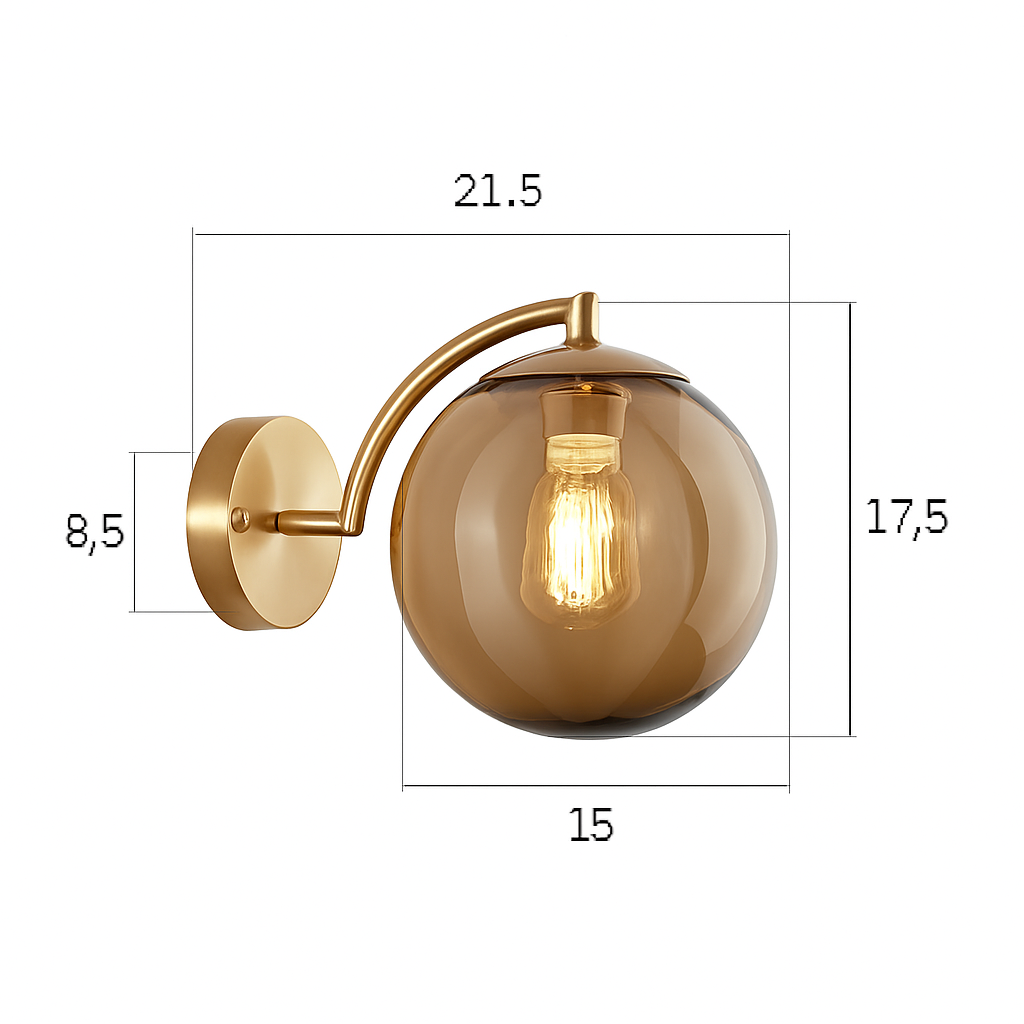 Applique murale LED doré avec boule en verre fumé Scone