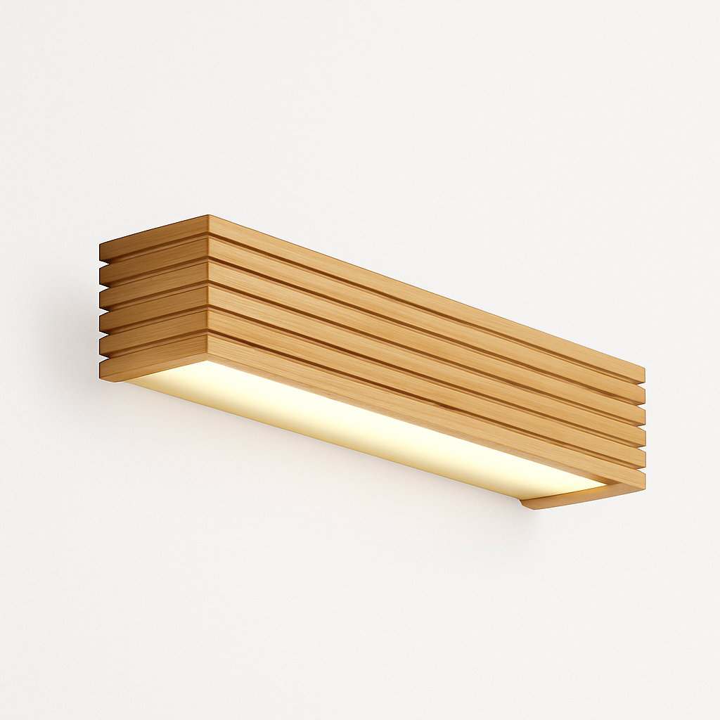 Applique murale LED rectangulaire en bois taillé Japan