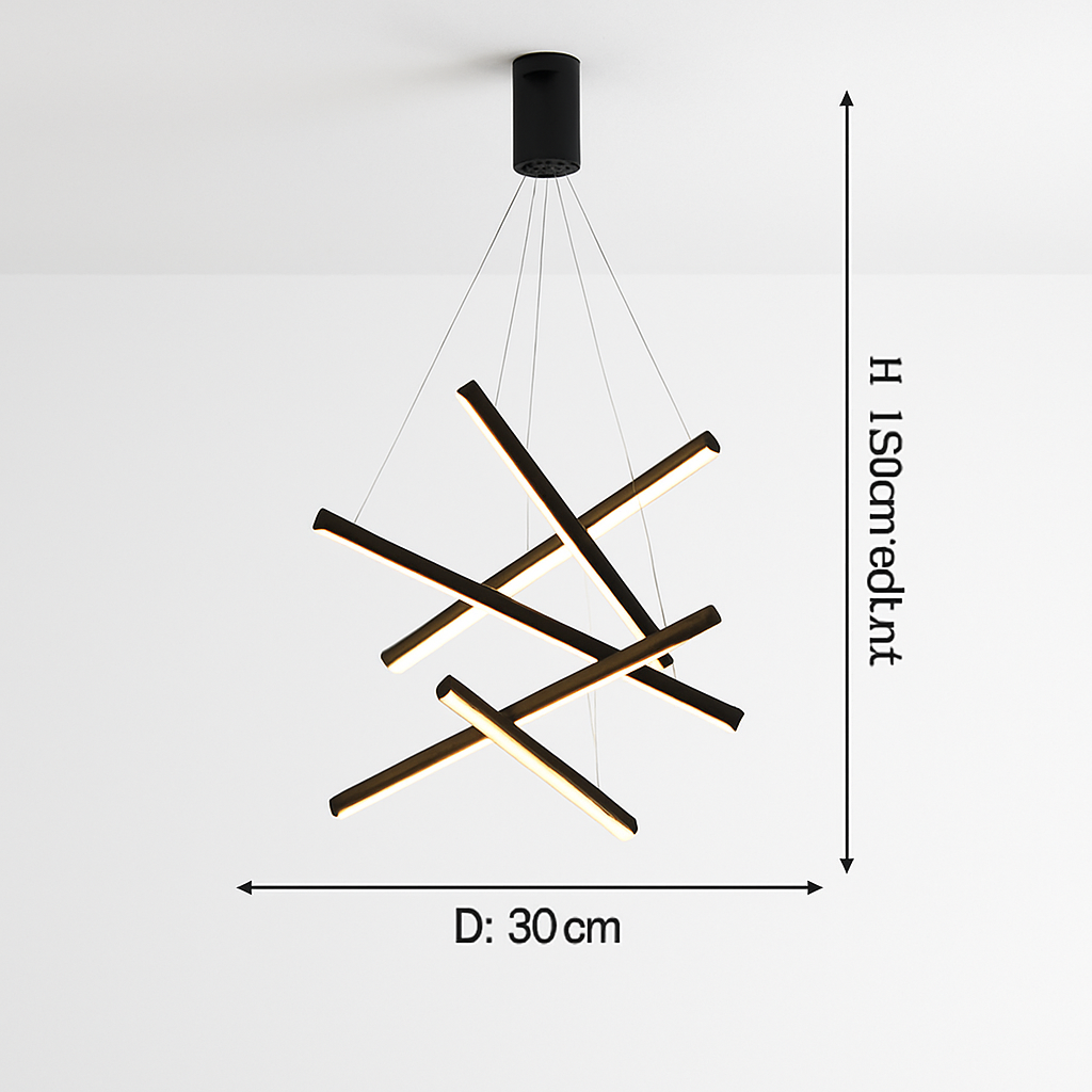Lustre design LED avec baguettes métalliques lumineuses Solana