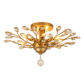 Lustre LED en cristal doré à feuilles