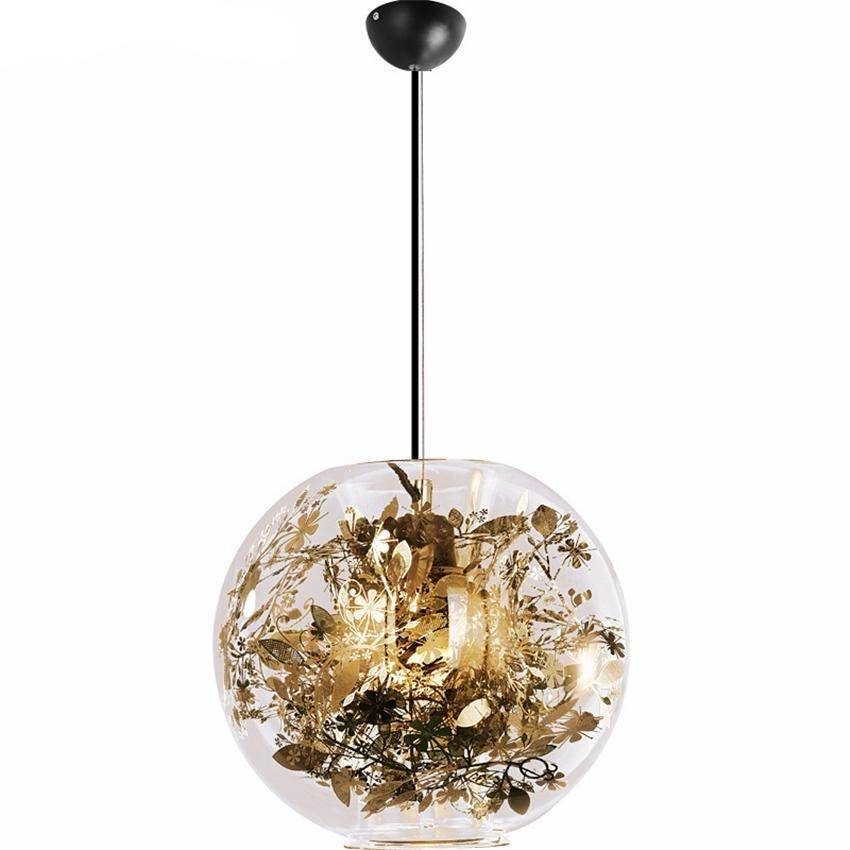 Suspension LED en verre avec fleurs dorée Kevin Reilly