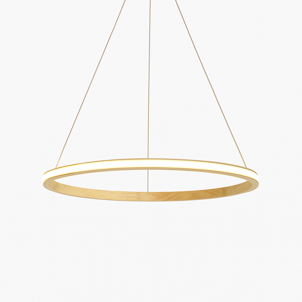 Suspension moderne LED avec anneau en bois lumineux Ibarne