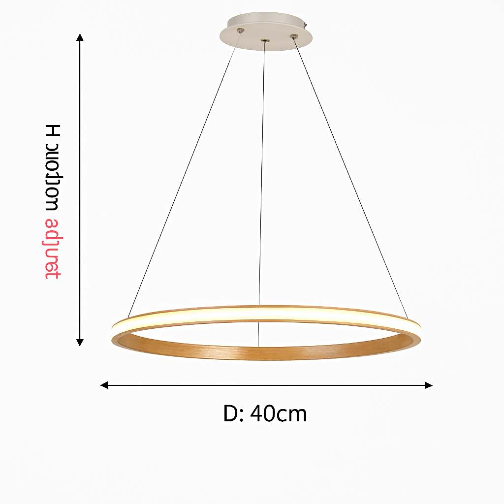 Suspension moderne LED avec anneau en bois lumineux Ibarne