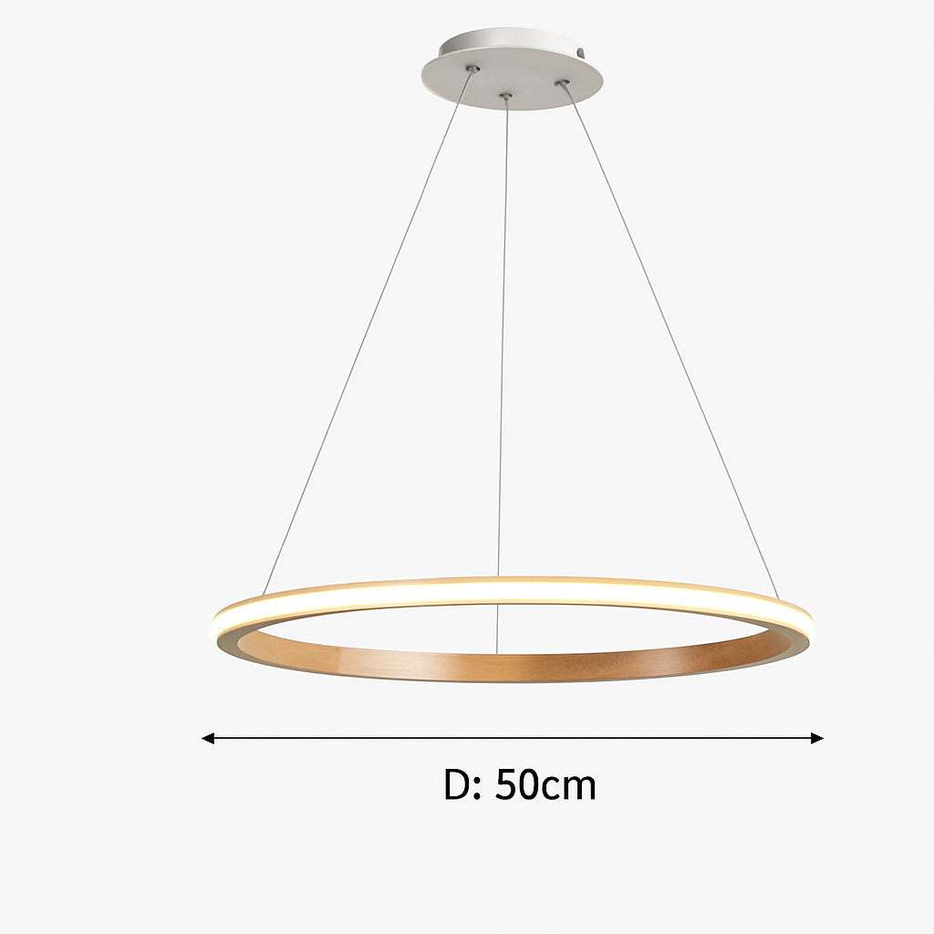 Suspension moderne LED avec anneau en bois lumineux Ibarne