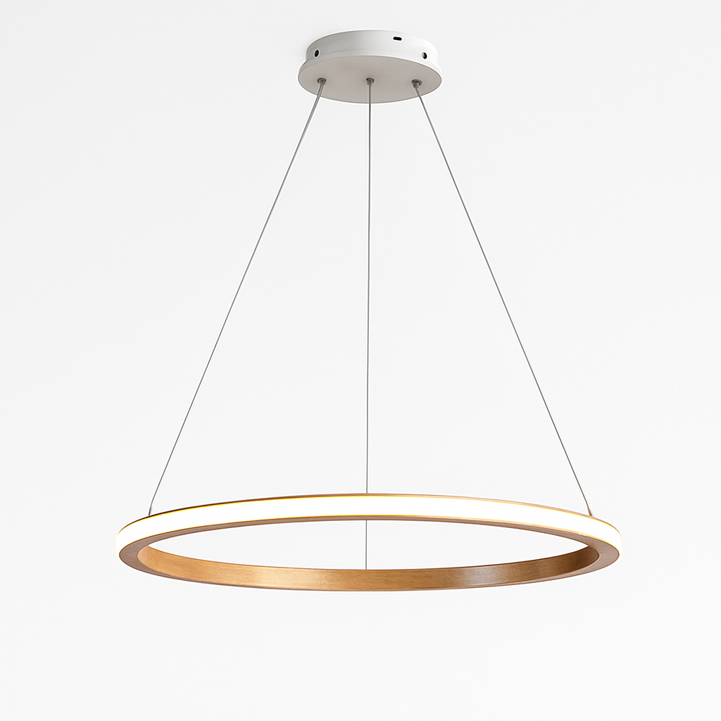 Suspension moderne LED avec anneau en bois lumineux Ibarne