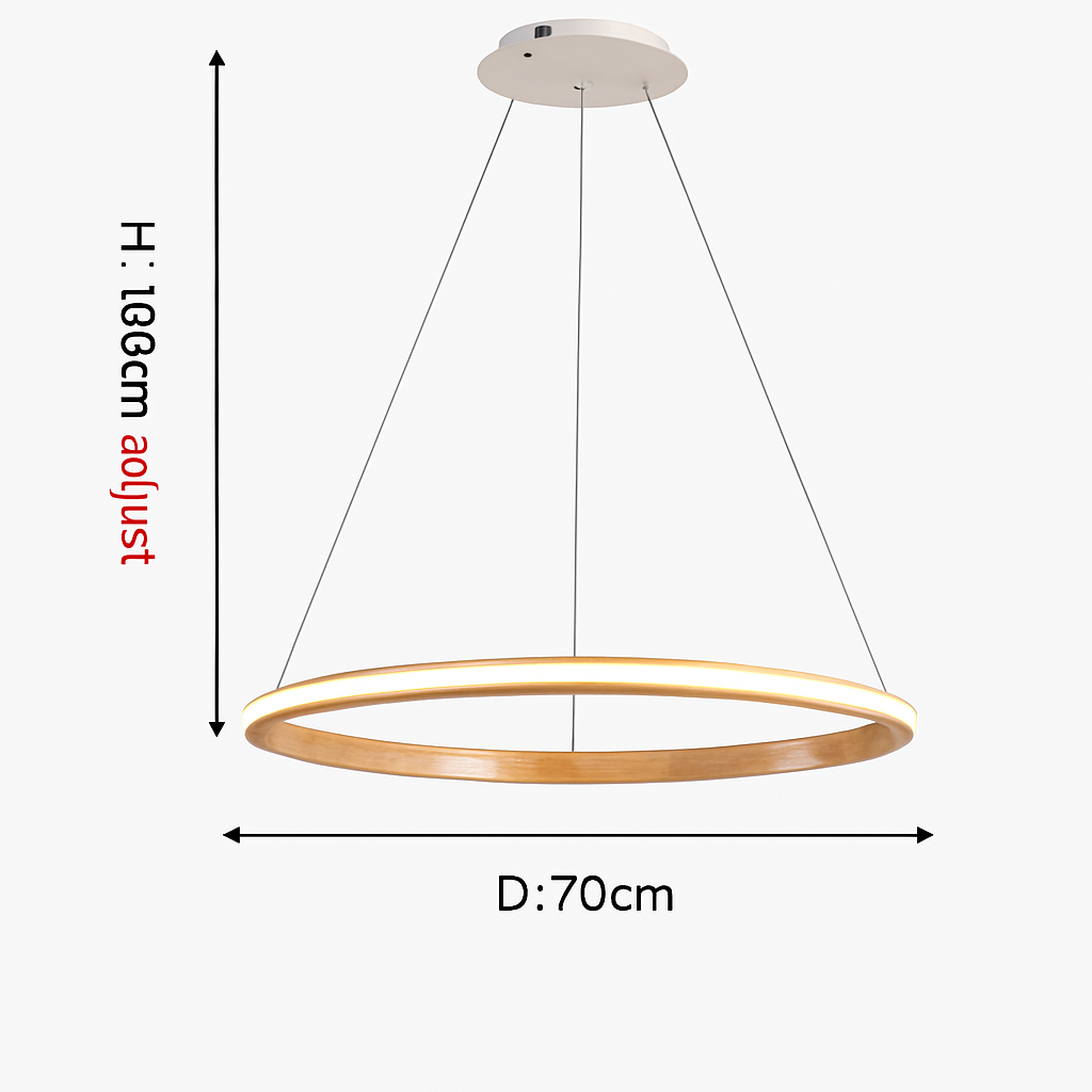 Suspension moderne LED avec anneau en bois lumineux Ibarne
